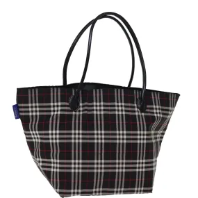 Trendy Inspired Burberryss Nova Check Blue Label Tote Bag Nylon Black Auth Kk241