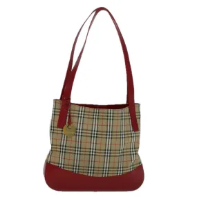 Trendy Inspired Burberryss Nova Check Tote Bag Canvas Beige Red Auth 56573