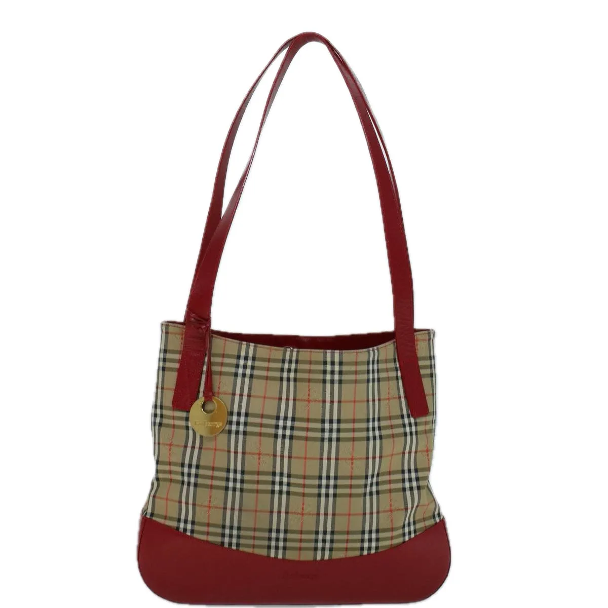 Trendy Inspired Burberryss Nova Check Tote Bag Canvas Beige Red Auth 56573