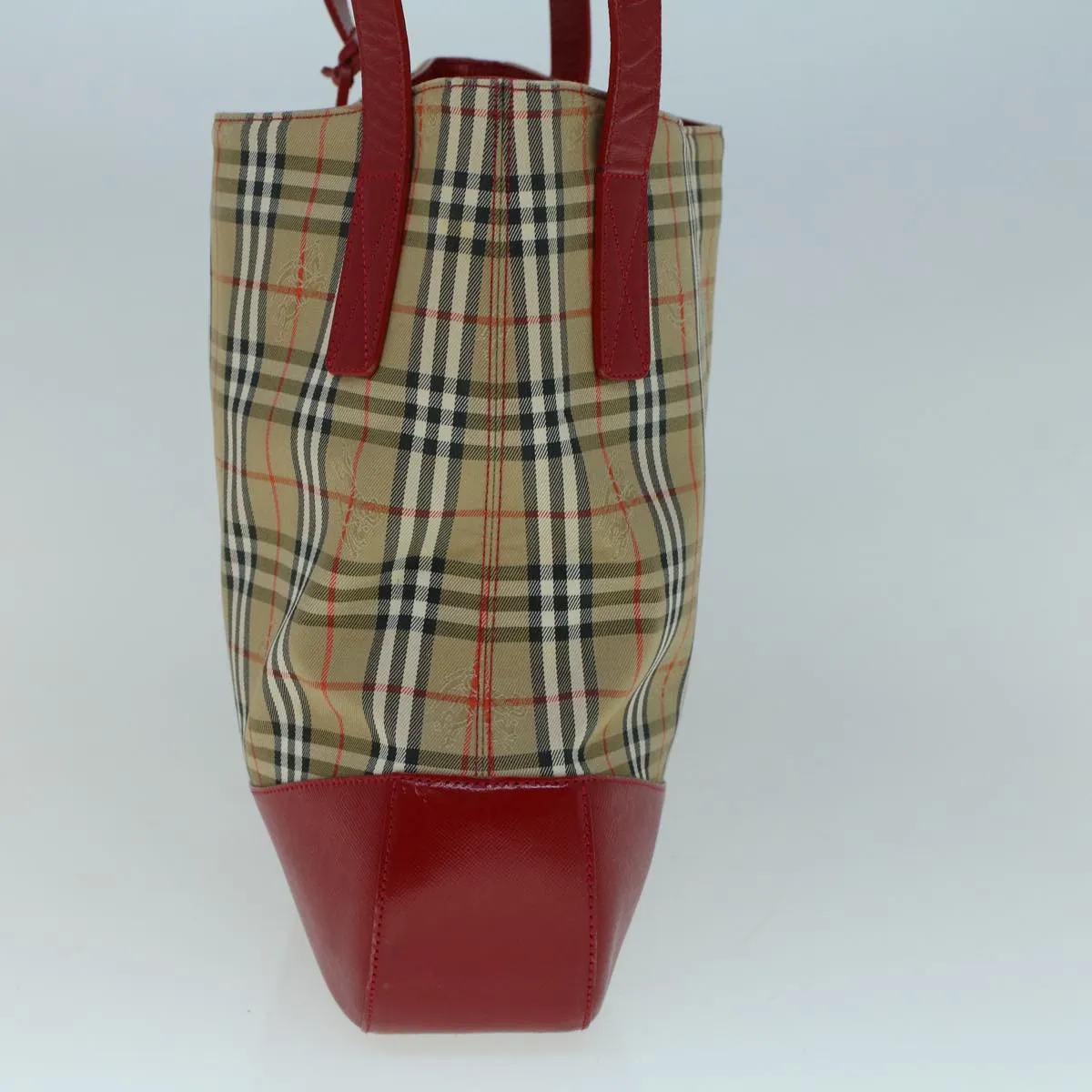 Trendy Inspired Burberryss Nova Check Tote Bag Canvas Beige Red Auth 56573