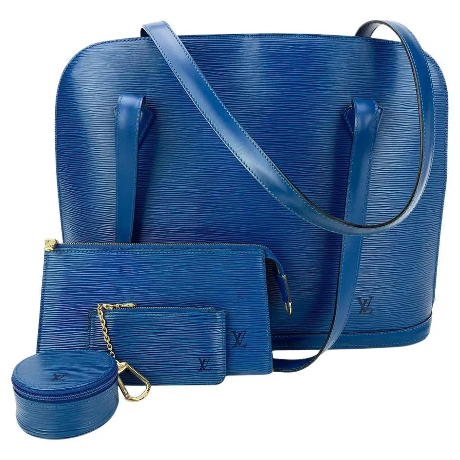 Trendy Inspired Louis Vuitton Blue Epi Lussac Tote Pochette Wallet And Jewelry Pouch