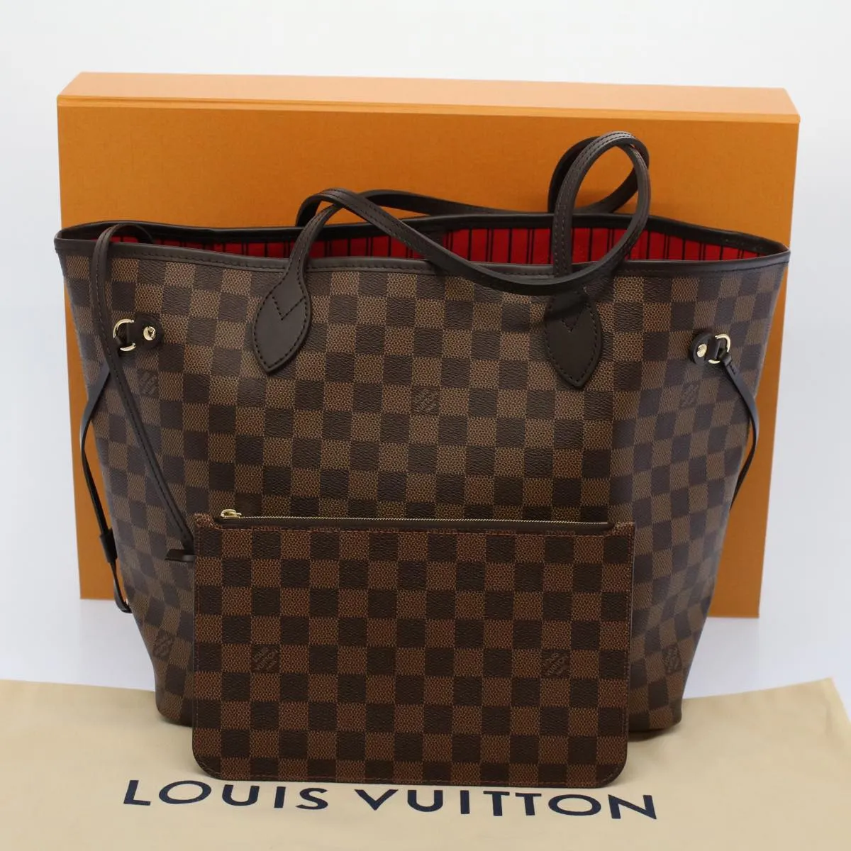 Trendy Inspired Louis Vuitton Damier Ebene Neverfull Mm Tote Bag N51105 Lv Auth Ar10580s