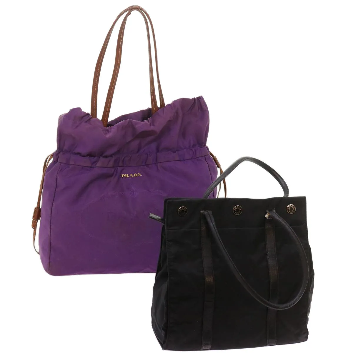 Trendy Inspired Prada Tote Bag Nylon 2set Purple Black Auth Bs12552